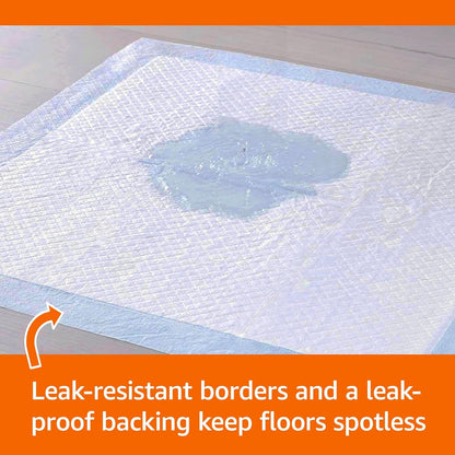 Amazon Basics Leak-Proof Dog and Puppy Potty Training Pee Pads with Quick-Dry 5-Layer Super Absorbent Design, Regular Size 22 X 22 Inch, Blue & White, 100 Count3