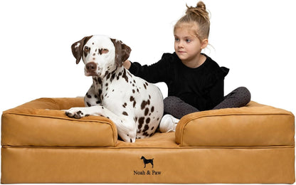NOAH & PAW Large Dog Bed, 35X25X11 Inch, Orthopedic Dog Beds, Eggshell Memory Foam Infused with Cooling Gel, Inner Cover, Water Resistant, Machine Washable (Faux Leather)35