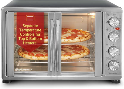 ETO4510B# French Door Convection Oven 47.5Qt, Stainless Steel | 18-Slice Capacity, 4-Control Knobs for Bake/Broil/Toast/Rotisserie/Keep Warm, Includes 2 X 12" Pizza Racks1