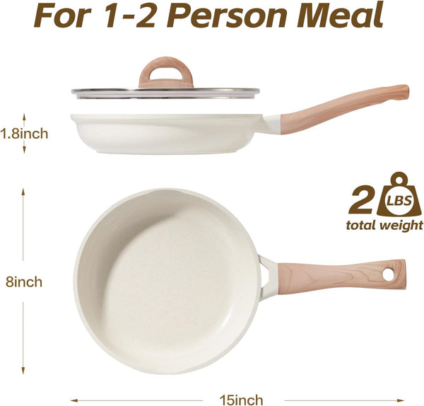 UESLUCK 8 Inch Creamic Non Stick Frying Pan with Lid- Small Creamic Skillet with Lid, Egg Pan Non Stick with Cool-Touch Handle, PFAS & PTFE Free, Compatible with All Stovetops7