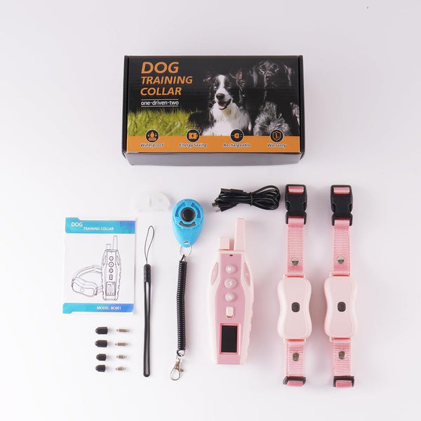 Dog Shock Collar 2 Dog- 3300FT Dog Training Collar for Small Medium Large Dog (5-120Lbs) with Remote,Ip67 Waterproof E-Collar with Beep (8 Sounds) Vibration (1-16) Shock (1-16) Flash Light,Pink8