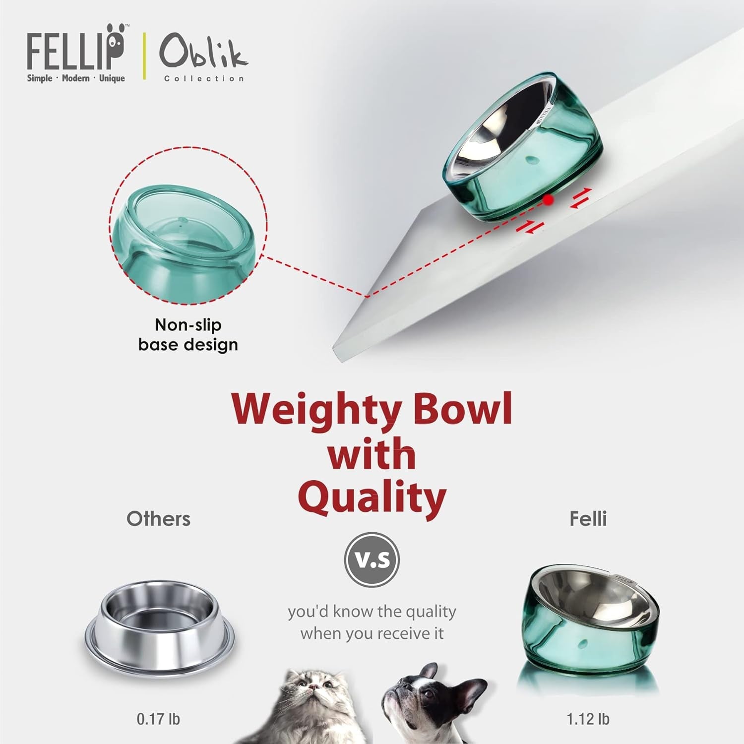 felli-oblik-elevated-cat-bowl-removable-stainless-steel-wide-dish-for-dry-wet-food-feeding-dishwasher-clean-slanted-whisker-fatigue-friendly-metal-plate-classic-0-5-cups-shallow-dish