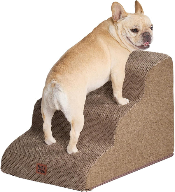 EHEYCIGA Curved Dog Stairs Ramp for 5-Step High Beds, 22.6" H Dog Steps | 33D Density of Pure Foam, for Small Dogs and Cats, Pet Stairs for High Bed Climbing, Non-Slip Balanced Pet Step Indoor, Grey25