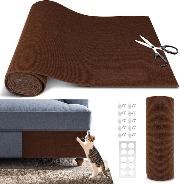 Cat Scratch Furniture Protector, 39.4"X15.8" Self Adhesive Cat Scratch Mat Pad,Cut to Fit DIY Replacement Carpet for Tree,Wall,Bed,Door, Couch Protector (Black)9