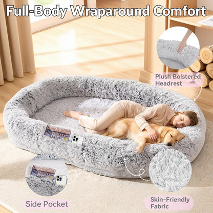 79"X44"X12.5" Human Dog Bed for Adult Faux Fur Washable Human Dog Bed Portable Handle, Egg Orthopedic Foam Human Bed Extra Large Grey5