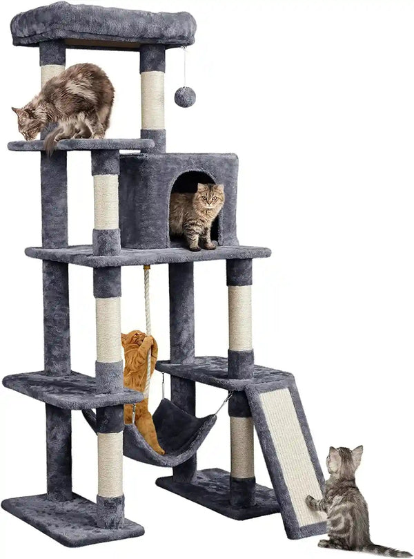 Yaheetech 54In Cat Tree Tower for Large Cats, Multi-Level Condo & Hammock | Sisal Scratching Posts, Roomy Condo Holds up to 22 Lb, a Wide 21-Inch Top Perch Fit Large Cats, Dark Gray10