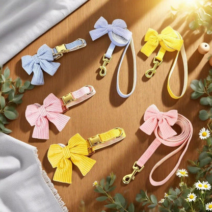 Dog Collar and Leash Set with Bowtie, Soft & Cute Puppy Collar, Cotton Puppy Collar with Adjustable Metal Buckle for Small, Medium Dog (Pink, Size S: Neck 10"-16")9