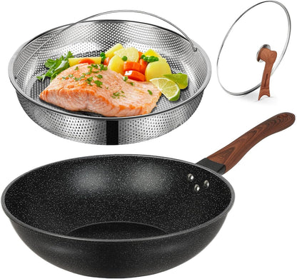 Nonstick Wok with Lid, 13 Inch Woks & Stir-Fry Pan 100% PFOA Free | Granite Stone Coating for Cooking, Induction Wok Pan for Electric, Gas, Halogen, All Stoves1
