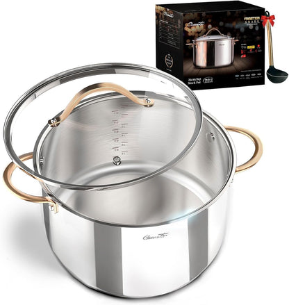 8 Quart Stock Pot, 3 Ply Whole Clad Stainless Steel Stock Pot, 8 QT Cooking Pot with Lid, Induction Pot for Cooking, 18/10 Stainless Steel Cookware Stockpots Oven, Gas and Dishwasher Safe1