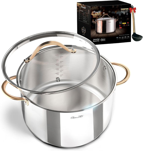 8 Quart Stock Pot, 3 Ply Whole Clad Stainless Steel Stock Pot, 8 QT Cooking Pot with Lid, Induction Pot for Cooking, 18/10 Stainless Steel Cookware Stockpots Oven, Gas and Dishwasher Safe1