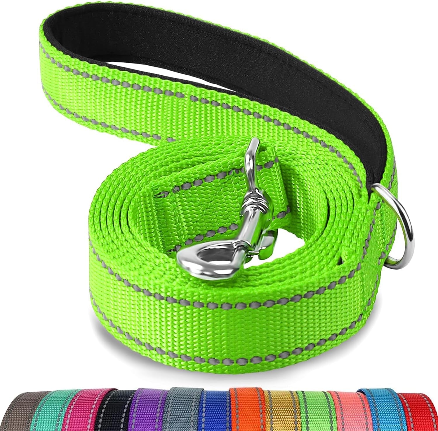 joytale-reflective-dog-leash-for-medium-large-dogs-6-ft-x-1-black-heavy-duty-nylon-webbing-padded-handle-for-comfort-visible-at-night-for-walking-training