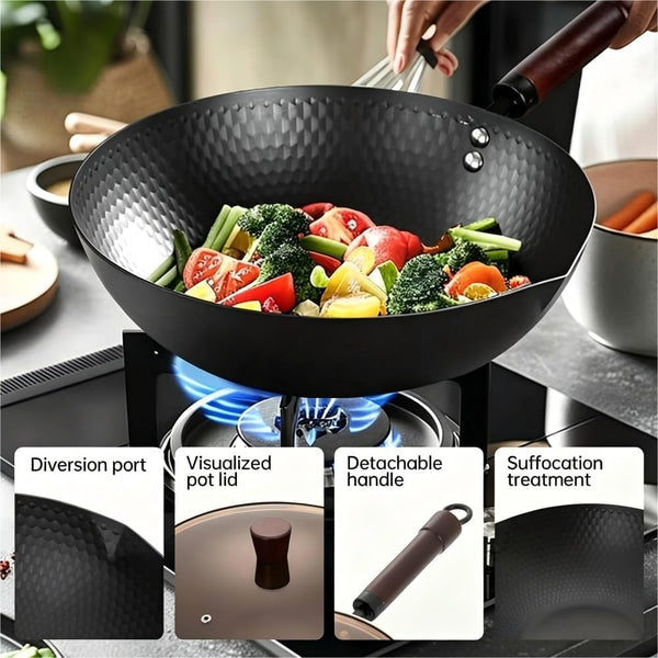 12 Inch Carbon Steel Wok with Lid, Pre-Seasoned Flat Bottom Wok Pan, 5.5QT Nonstick Chinese Woks & Stir-Fry Pans for Induction, Gas, Electric Stovetop, Uncoated No Chemical (11.81-In(9Pc))5