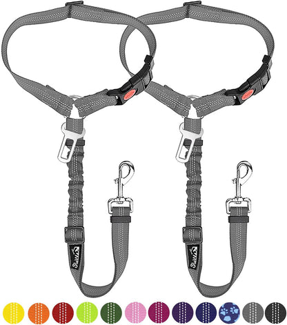 Slowton Dog Seat Belt for Car, 2 Pack Dog Car Harness Seatbelt Adjustable with Elastic Bungee Buffer, 2 in 1 Pet Car Leash Headrest Restraint Dog Reflective Safety Tether (Black, Headrest+Clip)15