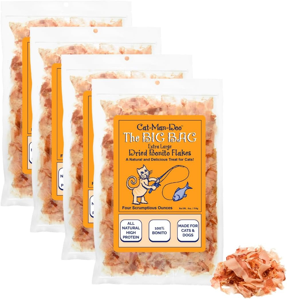 cat-man-doo-bonito-fish-flakes-4oz-2pk-healthy-single-ingredient-high-taurine-high-protein-cat-treat-dog-treat-food-topper-premium-quality-wild-caught-bonito