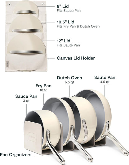 Caraway 12-Piece Non-Stick Ceramic Cookware Set | Pots, Pans, Lids and Kitchen Storage, PFAS and PFOA Free, Oven Safe Pan Set and Compatible with All Stovetops, Cream3