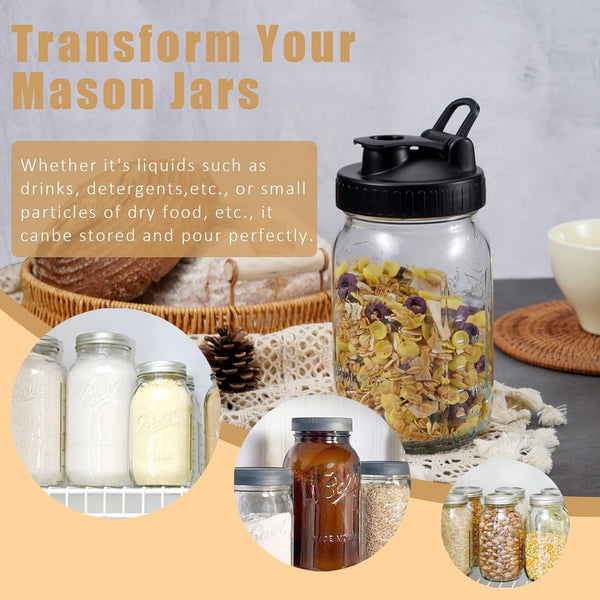 Pour Spout Lids for Ball Wide Mouth Mason Jars, Airtight Canning Jar Flip Cap Top Lid for Drinking, Salad, Dressing Pouring, Leak-Proof, Pack of 46