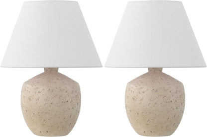 Myron 18" Concrete Effect Table Lamp, Cream, Set of 2 | Minimalist Scandinavian Design, Resin and Gold Metal Base, White Linen Shade, LED Bulbs Included, Modern Bedside Light8