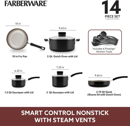 Smart Control Nonstick Cookware Pots and Pans Set, 14 Piece, Black7
