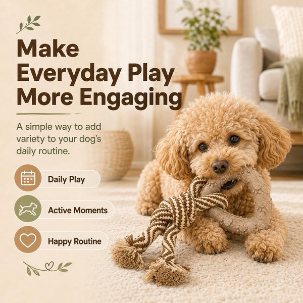 Small Dog Toy & Puppy Teething Toy - Solid Non-Toxic TPR Triangle Ring & Natural Cotton Rope, Lightweight 2.6 Oz Design for Indoor Play, Oral Care Habits & Boredom Relief (Sand Brown)5