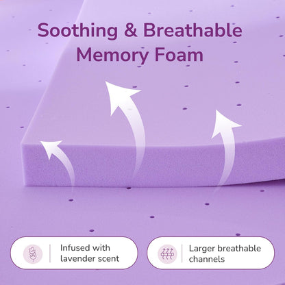 4 Inch Twin XL Lavender Infusion Memory Foam Mattress Topper | Ventilated & Pressure Relieving, Certipur-Us Certified, Medium Firm Topper for Relaxing Sleep in a Box, 38"X80"3