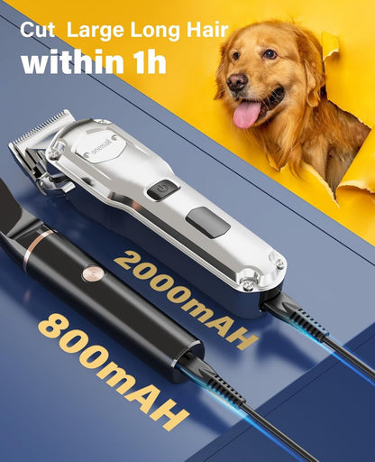 Oneisall Dog Grooming Kit for Thick/Matted Hair with Stainless Steel Blade | Powerful Motor, Dog Clippers+Paw Trimmers, IPX7 Waterproof, Low Noise, Cordless & Long Battery Life7