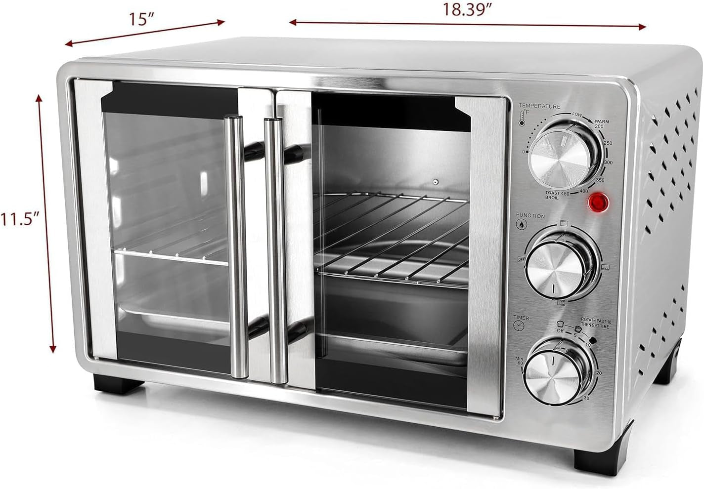 26-quart-french-door-stainless-steel-countertop-toaster-oven-multi-function-electric-oven-with-adjustable-temperature-60-minute-timer