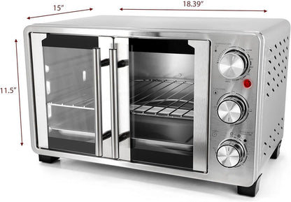 26 Quart French Door Stainless Steel Countertop Toaster Oven, Multi-Function Electric Oven with Adjustable Temperature & 60-Minute Timer8