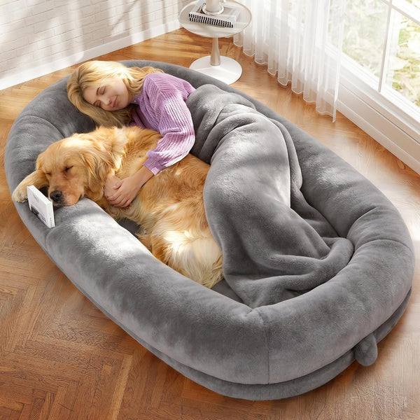 Murago Human Dog Bed for Adults, 71"X43"X10", Light Grey | Long Human Size Dog Bed, Removable Cover, Orthopedic Design1