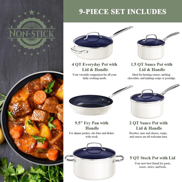 9Pc Cookware Set Healthy Duralon Blue Ceramic Nonstick Coated | Diamond Infused Scratch-Resistant, PFAS Free, Oven Safe, Induction Ready, Evenly Heats, Tempered Glass Lids, Stay-Cool Handle2