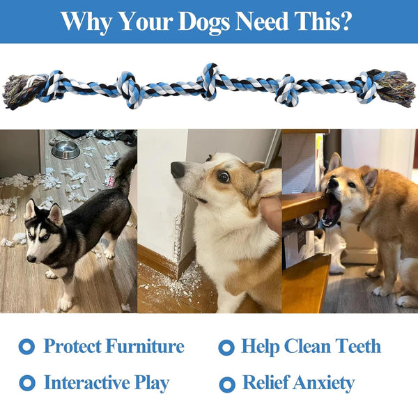 LECHONG Dog Toys for Aggressive Chewers Tough Rope Chew Toys for Large and Medium Dog 3 Feet 5 Knots Indestructible Cotton Rope for Large Breed Dog Tug of War Dog Toy Teeth Cleaning4