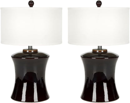 SAFAVIEH Lighting Collection Gary Modern Dark Brown Ceramic 24-Inch Bedroom Living Room Home Office Desk Nightstand Table Lamp Set of 2 (LED Bulbs Included)1