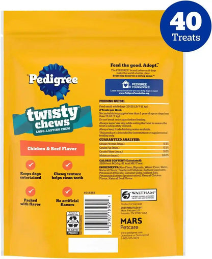 Pedigree Twisty Chews Small Dog Treats, Chicken & Beef, 40 Count | Long-Lasting Dental Chews, Rawhide-Free, Twisted Design, Helps Clean Teeth, Easy to Digest, Includes 4 Packs of 10 Treats9