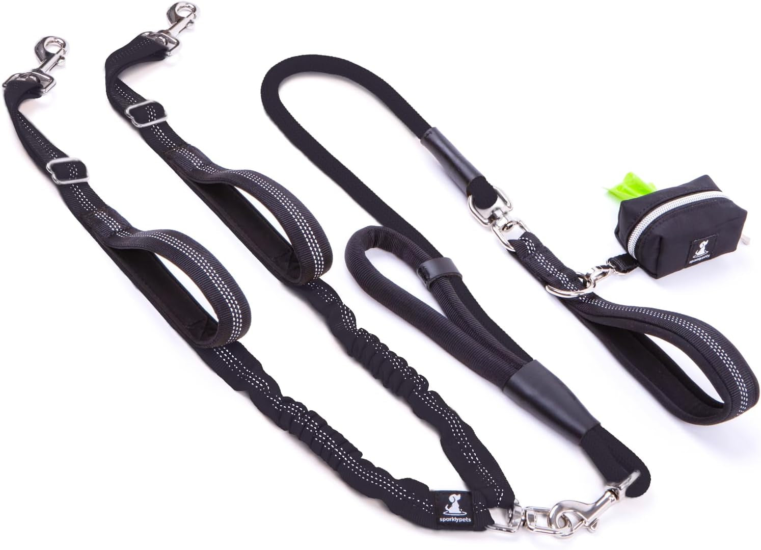 sparklypets-double-dog-leash-for-2-dogs-rope-bungee-dual-leash-for-medium-and-large-breeds-with-padded-handles-tangle-free-teal-medium-large