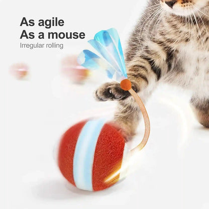 Jkanti Interactive Cat Toys for Indoor Cats,The 3Rd Generation Agile Moving Cat Ball with Elastic Mesh Tail,Automatic Kitten Toys for Bored Indoor Cats,Motion Activated (Orange)2