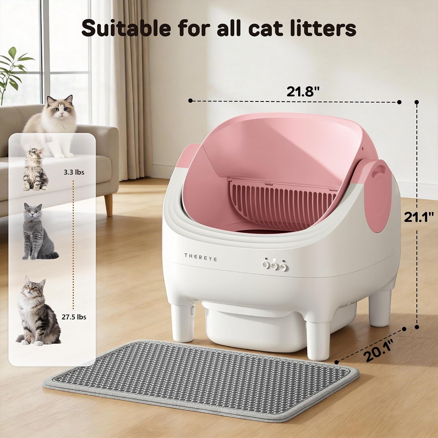 thereye-self-cleaning-cat-litter-box-open-top-automatic-litter-box-with-app-control-safety-sensor-and-10l-large-waste-bin-smart-kitty-litter-boxes-with-trash-bags-and-mat-for-multiple-cats