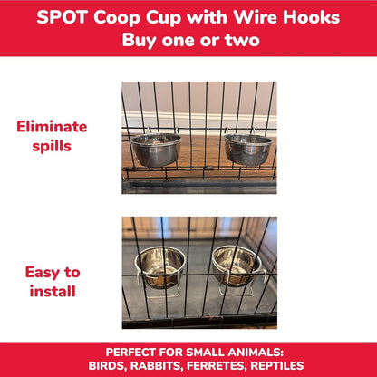 SPOT Stainless Steel Mini Coop Cup with Wire Hooks – 10 Oz Small Pet Food & Water Bowl, Rust-Resistant & Easy to Clean, Attaches to Cages for Birds, Parrots, Rabbits, Ferrets, Rats & Small Pets8