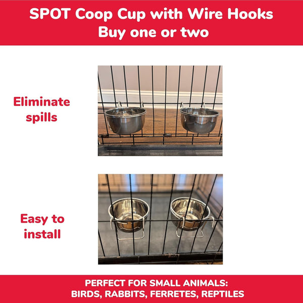 SPOT Stainless Steel Mini Coop Cup with Wire Hooks – 10 Oz Small Pet Food & Water Bowl, Rust-Resistant & Easy to Clean, Attaches to Cages for Birds, Parrots, Rabbits, Ferrets, Rats & Small Pets8