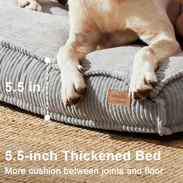 FUKUMARU 5.5-Inch Thick Dog Bed Mat, Washable Cat Bed with Waterproof Lining, Orthopedic Dog Beds for Senior Dogs, Cozy Flat Dog Kennel Bed for Crate, Non-Slip Pet Pillow Bed, Grey2
