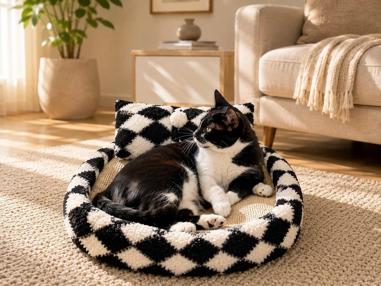 furso-cat-bed-scratcher-lounge-for-indoor-cats-sisal-scratch-pad-with-spring-treat-ball-plush-pillow-play-toy-diamond-design-protects-furniture