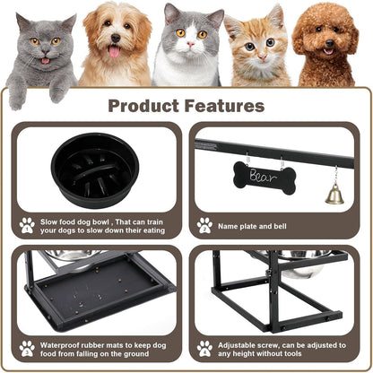 Elevated Dog Bowls with Slow Feeder for Large Dogs – Adjustable Raised Stand with 2 Stainless Steel Bowls & Spill-Proof Mat, Non-Slip Dog Feeder for Large & Medium Dogs (Black)4
