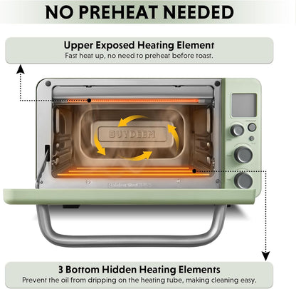 T103 Countertop Toaster Oven 12QT, No Pre-Heat Needed, 7 Cooking Modes, Retro Mini Toaster Oven with Grill Rack and Baking Tray, Cozy Greenish2