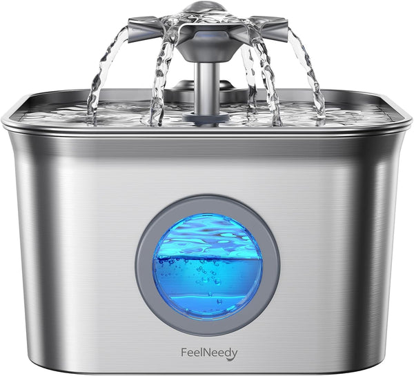 Stainless Steel Cat Water Fountain, 2.8L with 20Db Ultra-Quiet Pump- Ideal for Timid Pets, LED Water Level Window, Dishwasher Safe, 24/7 Circulation- Includes 3 Replacement Filters11