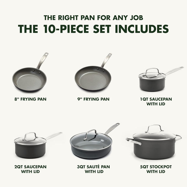 Chatham Hard Anodized Healthy Ceramic Nonstick 10 Piece Cookware Pots and Pans Set, Frying Pan Skillets, Saucepans, Saute Pan, Stockpot, Lids, Pfas-Free, Dishwasher & Oven Safe, Gray4