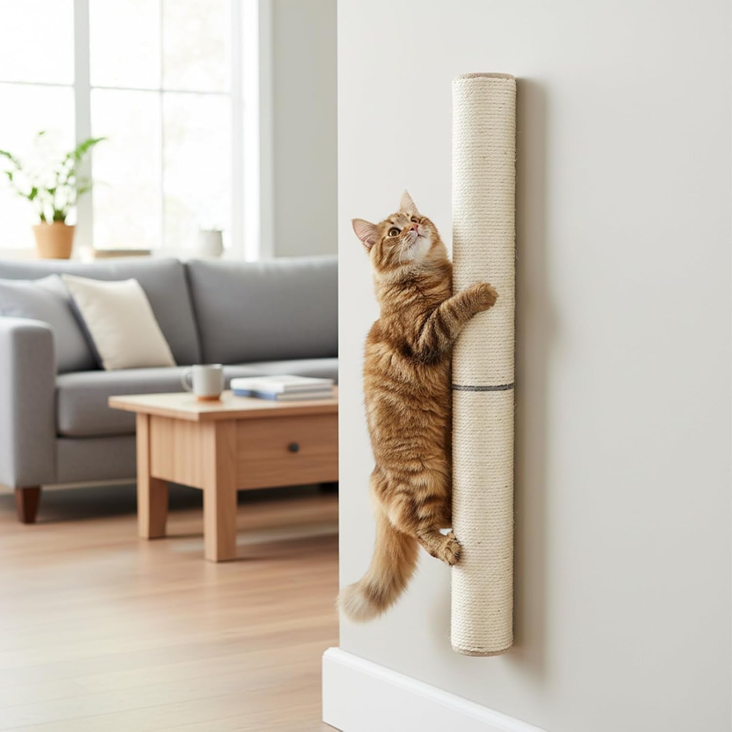 powerking-wall-mounted-cat-scratcher-24-vertical-sisal-scratching-post-for-indoor-cats-space-saving-wall-cat-furniture-with-natural-jute-rope-rotatable-design