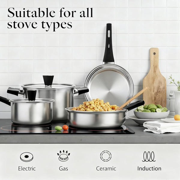 Stainless Steel Cookware Set, 14-Piece Pots and Pans Set, Kitchen Cookware Set with Stay-Cool Handle, Non-Toxic, Dishwasher Safe & Compatible with All Stovetops (Gas, Electric & Induction)7