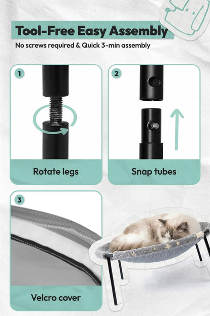 Elevated Cat Bed, Glow-In-The-Dark Fabric Cat Hammock Bed for Large Indoor Cats, Machine Washable & Breathable Cover, Tool Free Easy Assembly, up to 66Lbs (Gray, L)3