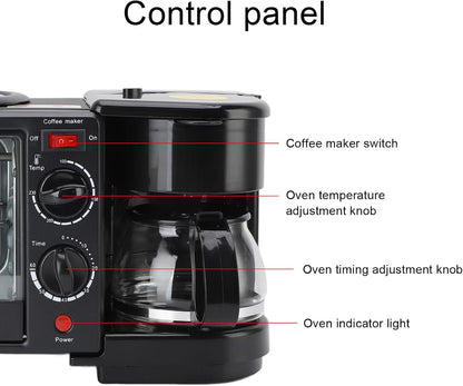 Breakfast Station, 3 in 1 Toaster Oven ＆ Coffee Maker, Large Capacity Versatile Breakfast Maker with 100°C-230°C Adjustable Temperature and 60Min Timer, for Apartments Kitchen6
