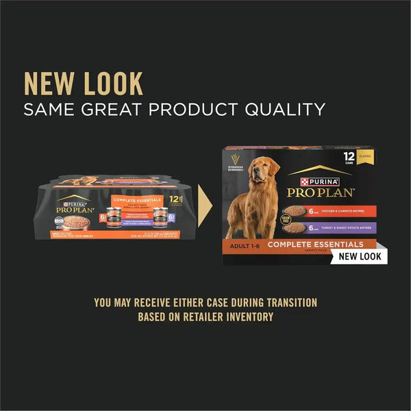 Purina Pro Plan Wet Dog Food Grain Free Complete Essentials Variety Pack, Chicken and Carrots and Turkey and Sweet Potato Entrees - (Pack of 12) 13 Oz. Cans2