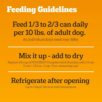 Pedigree Chopped Ground Dinner Wet Dog Food, Chicken, 13.2 Oz, 12 Count | 100% Complete & Balanced, Slow Cooked with Real Chicken, Supports Lean Muscles, Serve as Topper or Complete Meal10