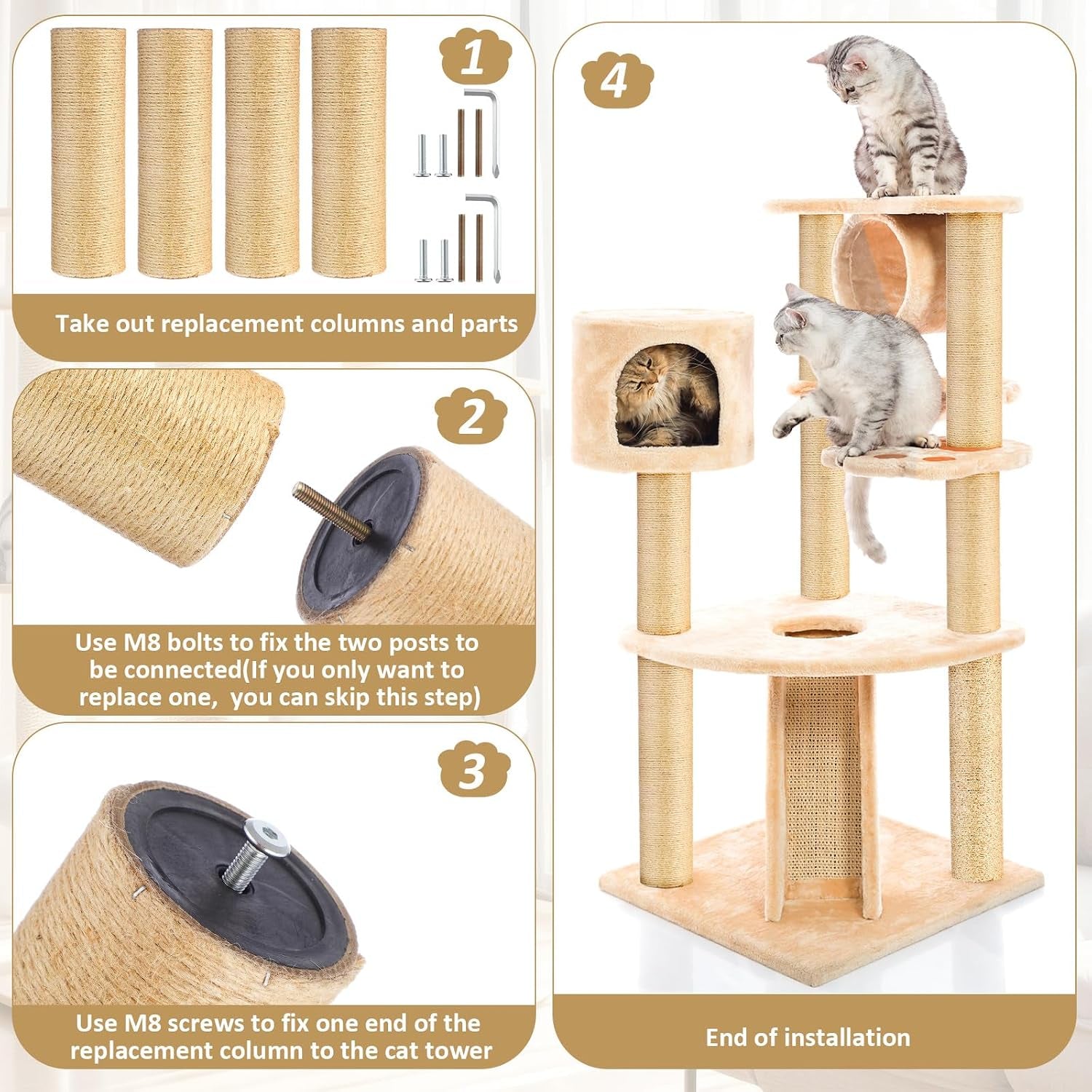 4-pcs-m8-cat-scratching-post-replacement-11-8x3-5-sisal-pole-cat-tree-climbing-post-replacement-with-screw-refill-scratcher-pole-for-indoor-kitten-tree-tower-spare-petprimary-color